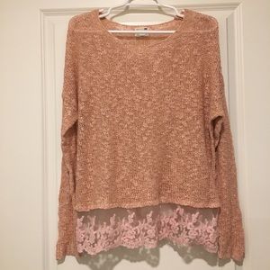 Light Pink Oversized Sweater Lace Hemline Loose Knit Scoop LA Hearts Size Small